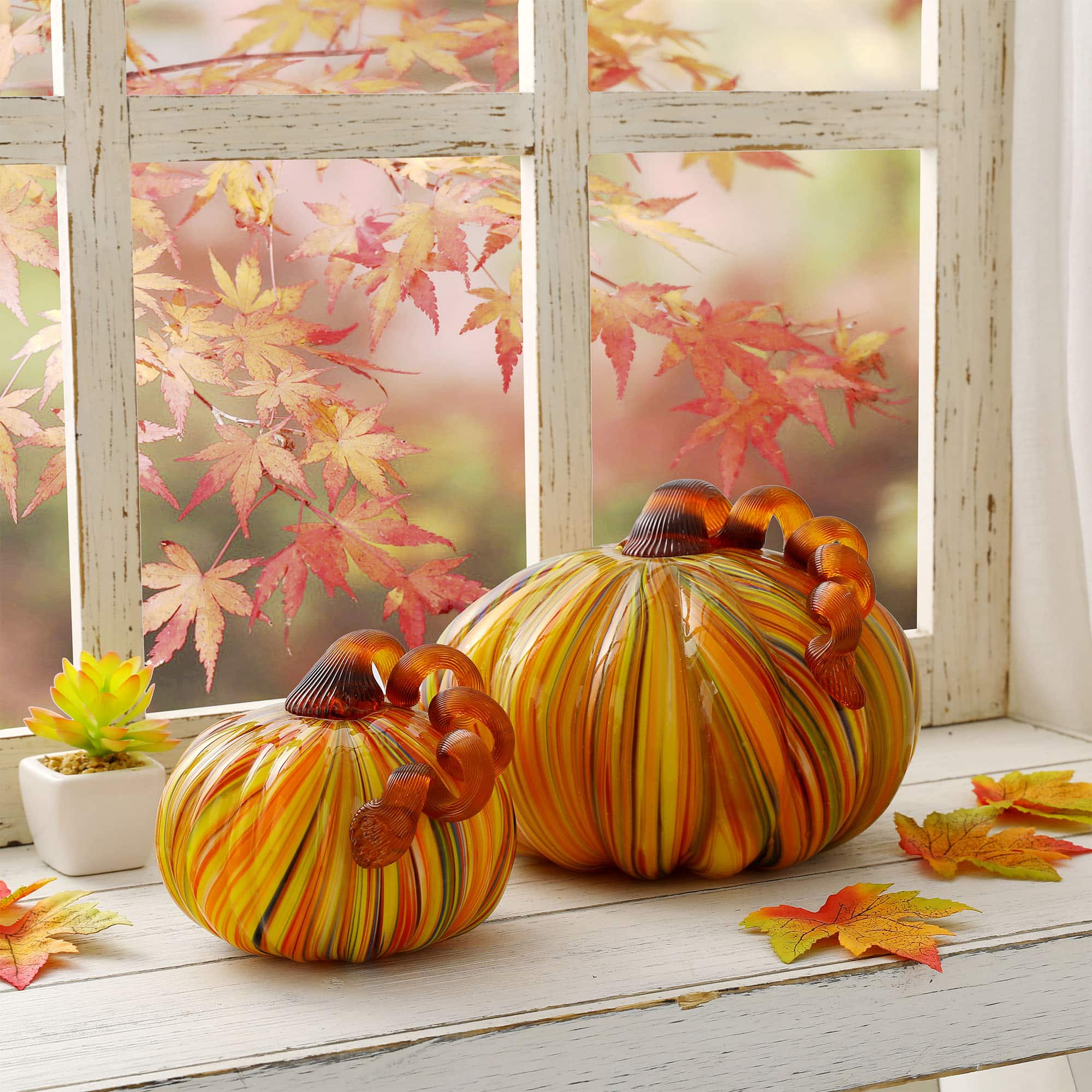 Glitzhome® Multi Striped Glass Short Pumpkin Set